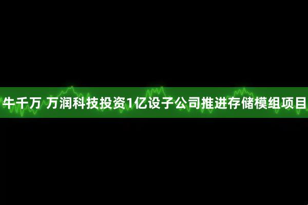 牛千万 万润科技投资1亿设子公司推进存储模组项目